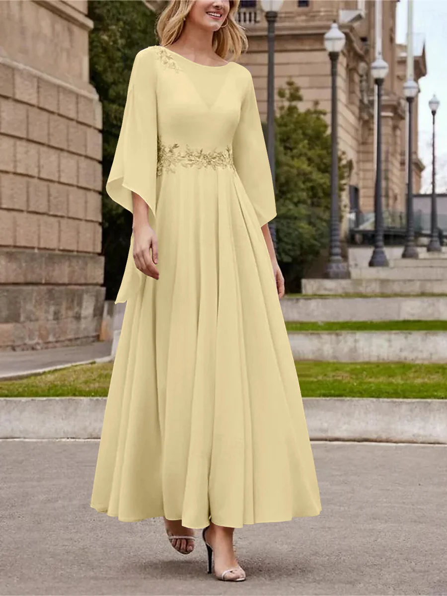 A-Line/Princess Jewel Neck 3/4 Length Sleeve Ankle-Length Mother of the Bride Dresses with Sequins - QUGEX
