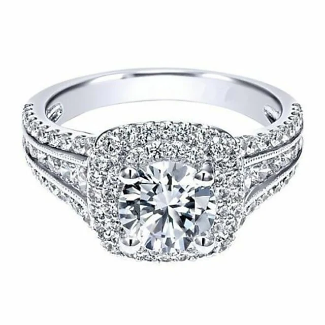 Ring For Women's Diamond Gold Plated Classic Wedding - QUGEX