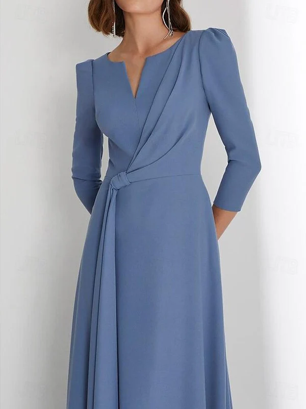 Sheath/Column  Floor Length 3/4 Length Sleeve V Neck  Wedding Guest Dresses with Criss Cross Ruched - QUGEX