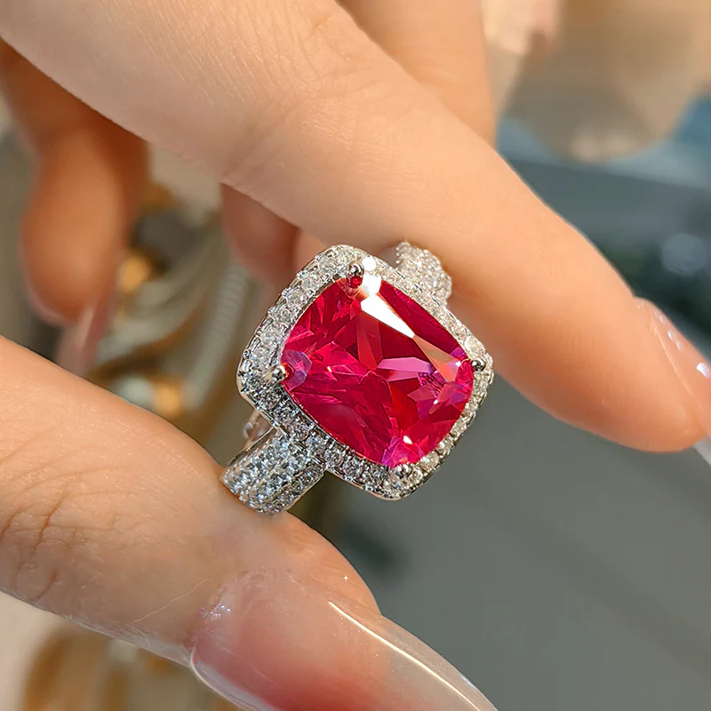 Vintage Luxury Rectangular Red Gemstone Elegant Ring - QUGEX