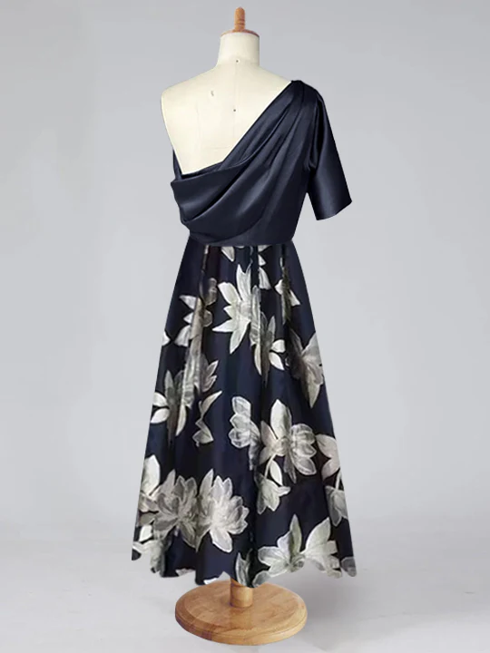 A-Line/Princess One-shoulder Printed Flower Mother of the Bride Dresses - QUGEX