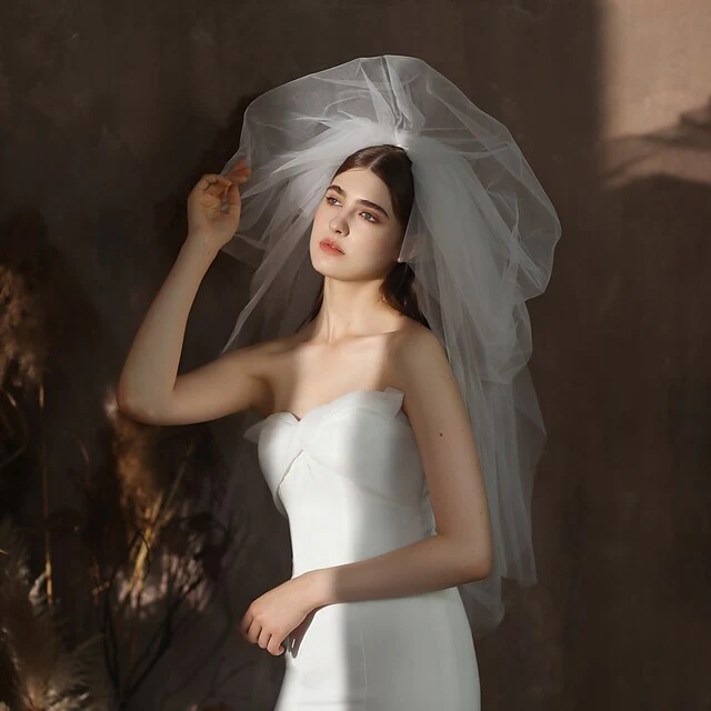 Three-tier Stylish Wedding Veil Blusher Veils / Elbow Veils with Pure Color Tulle - QUGEX