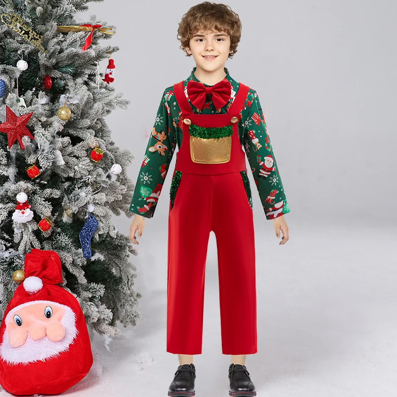 Christmas Two Piece Performance Costume Bow Tie Set - QUGEX