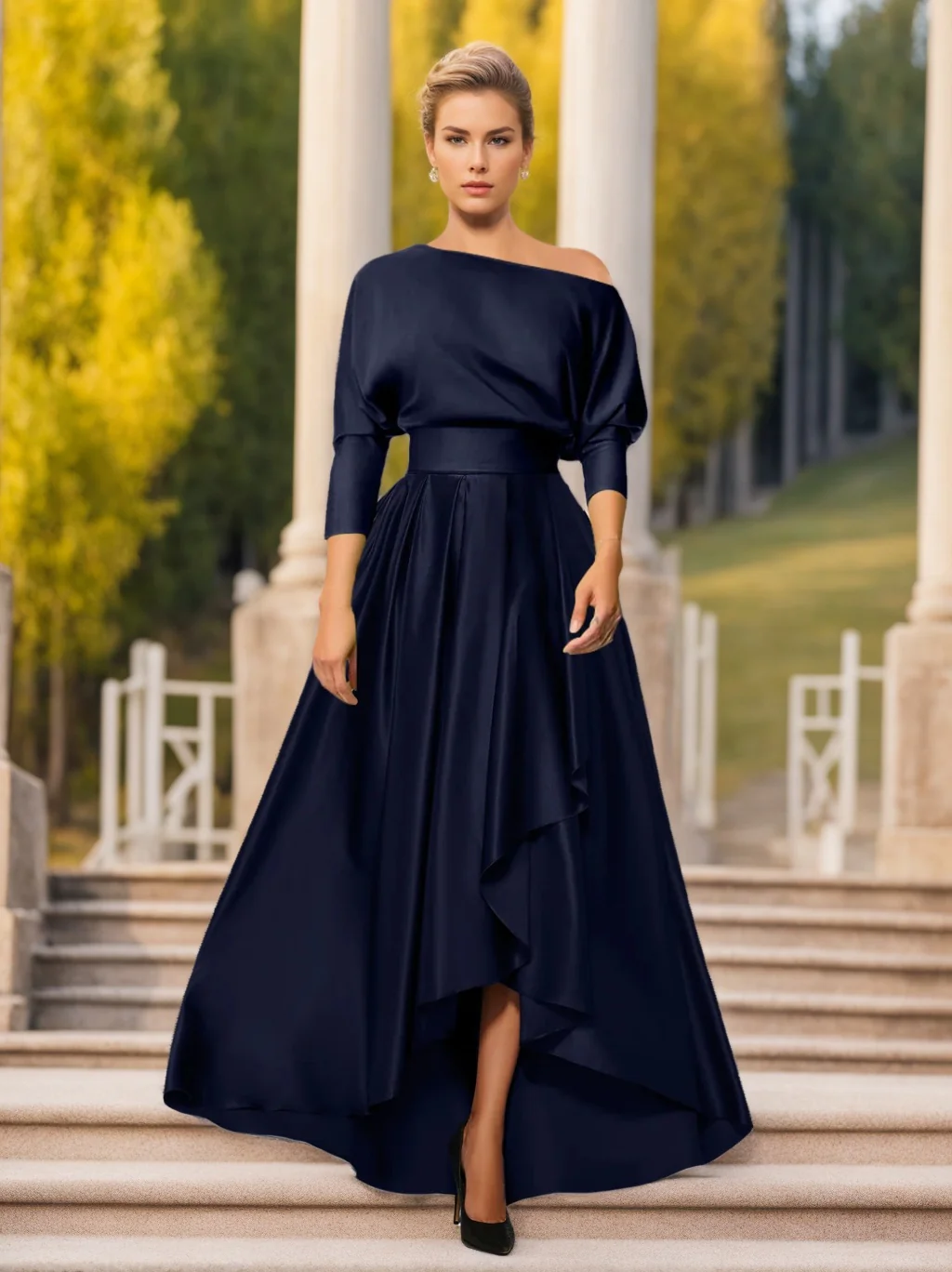 A-Line/Princess One-Shoulder 3/4 Sleeves Asymmetrical Mother of the Bride  & Groom Dresses - QUGEX