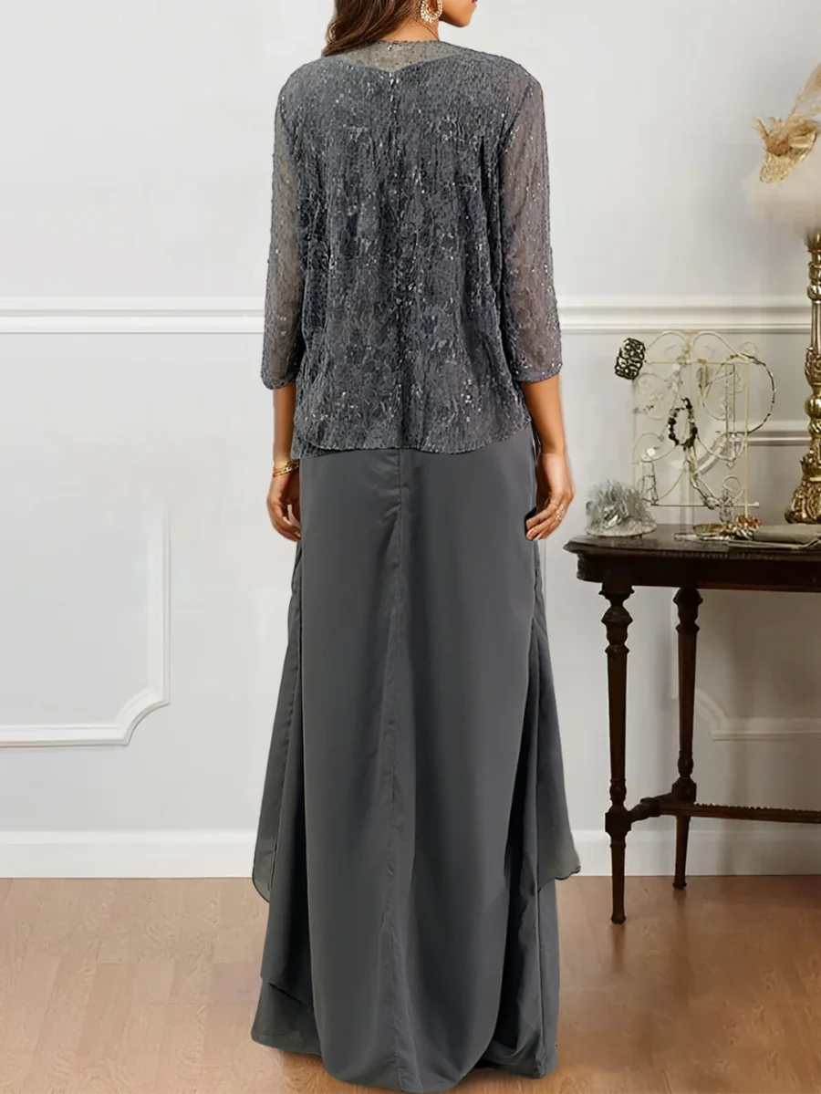 A-Line/Princess Jewel Neck Floor-Length Mother of the Bride Dresses - QUGEX