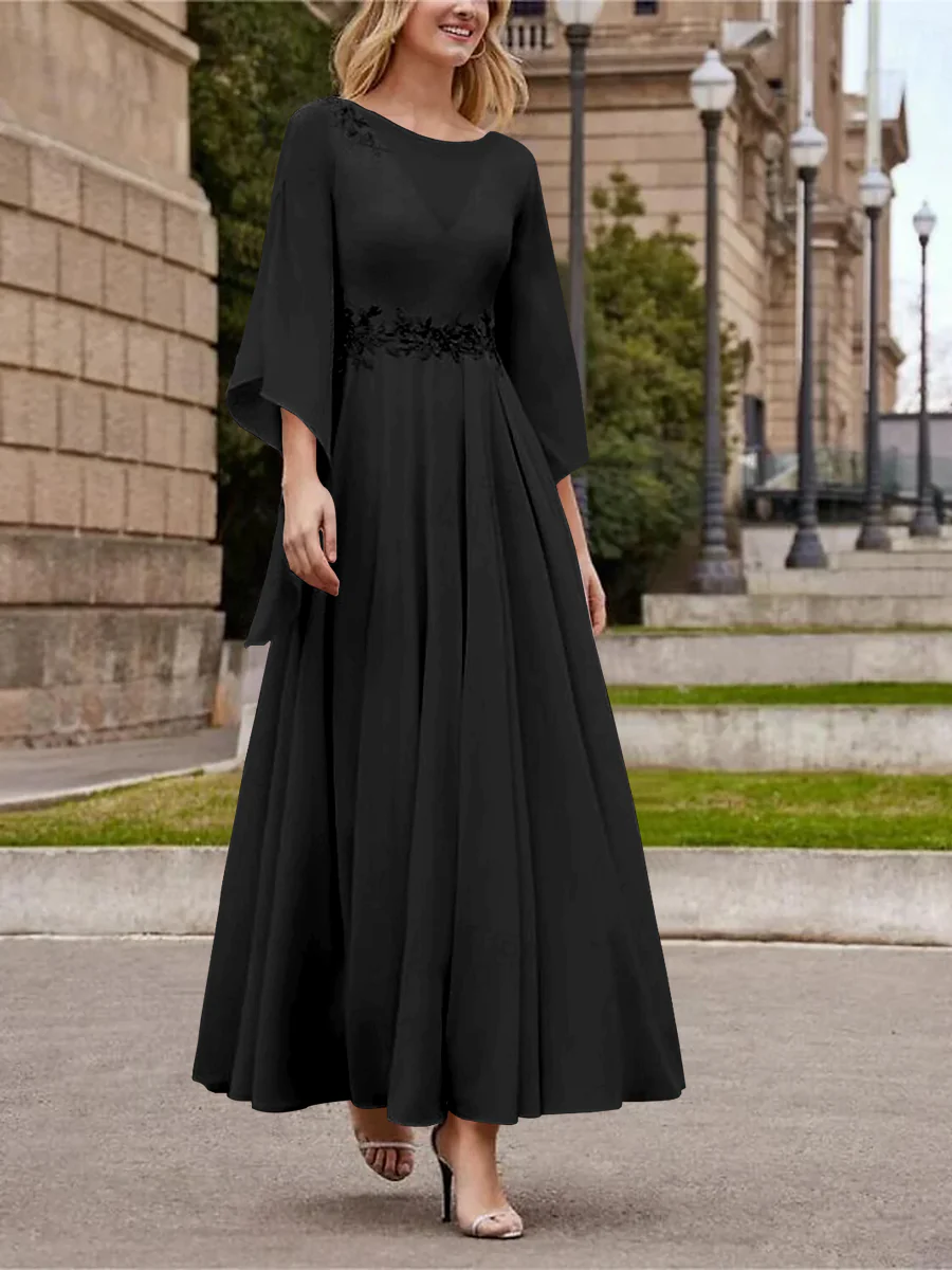 A-Line/Princess Jewel Neck 3/4 Length Sleeve Ankle-Length Mother of the Bride Dresses with Sequins - QUGEX