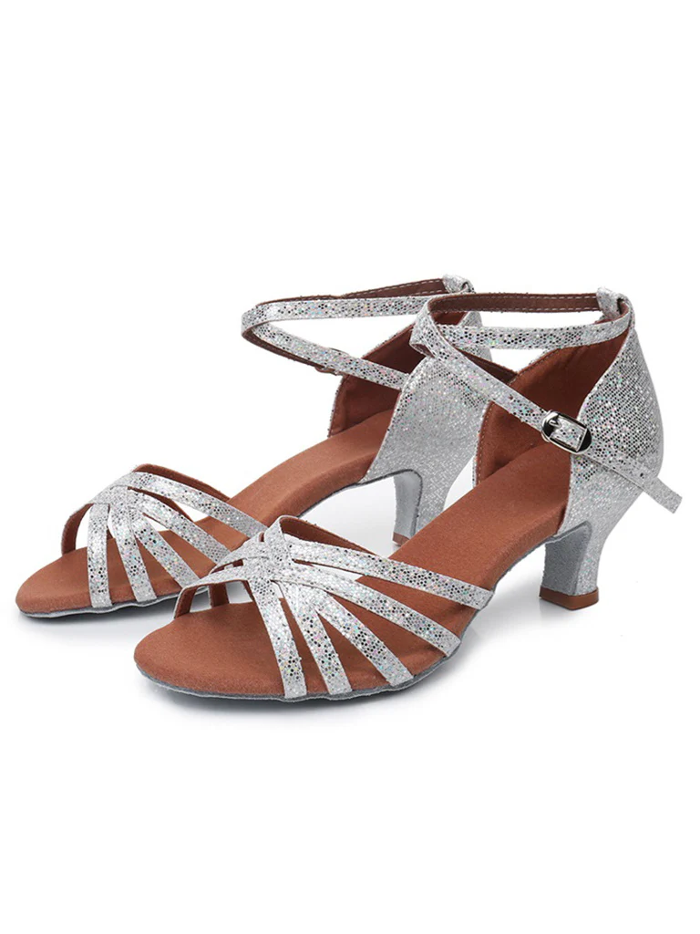 Women's Dancewear Shoes Buckle  Low Heel Open Toe Glitter Latin Dance Shoes - QUGEX