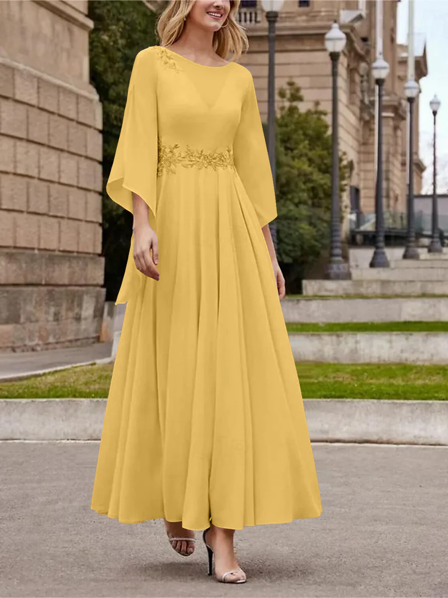 A-Line/Princess Jewel Neck 3/4 Length Sleeve Ankle-Length Mother of the Bride Dresses with Sequins - QUGEX