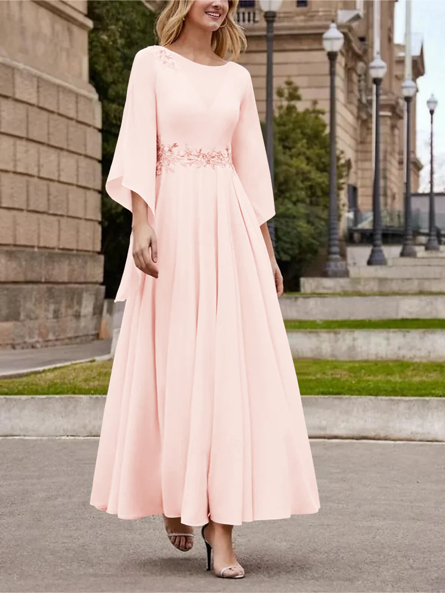 A-Line/Princess Jewel Neck 3/4 Length Sleeve Ankle-Length Mother of the Bride Dresses with Sequins - QUGEX