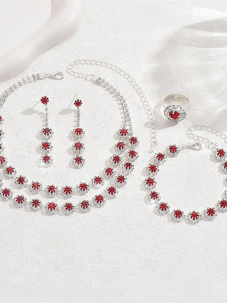 1 set Jewelry 5 pieces set Rhinestone Alloy Rings Earrings Bracelets For Women's Jewelry Set For Wedding Party Anniversary - QUGEX