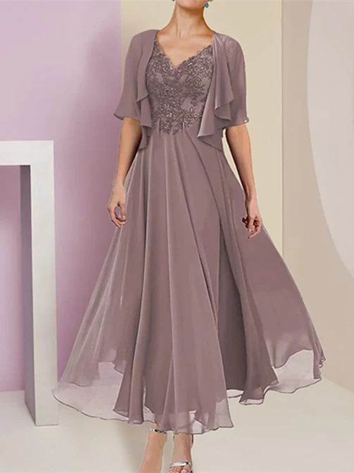 A-Line/Princess  Short Sleeves Jacket Dresses Mother Of The Bride Dresses - QUGEX