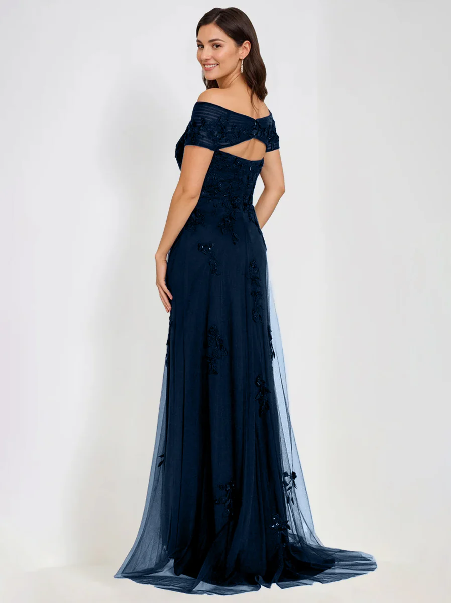 A-Line Off-the-Shoulder Sleeveless Mother Of The Bride & Groom Dresses with Appliques - QUGEX