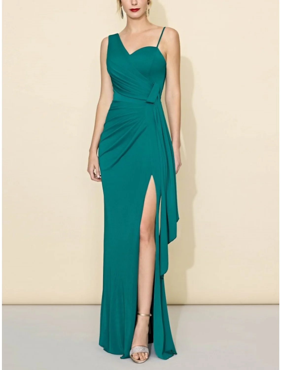 Sheath/Column One-Shoulder Floor-length Long Bridesmaid Dresses - QUGEX