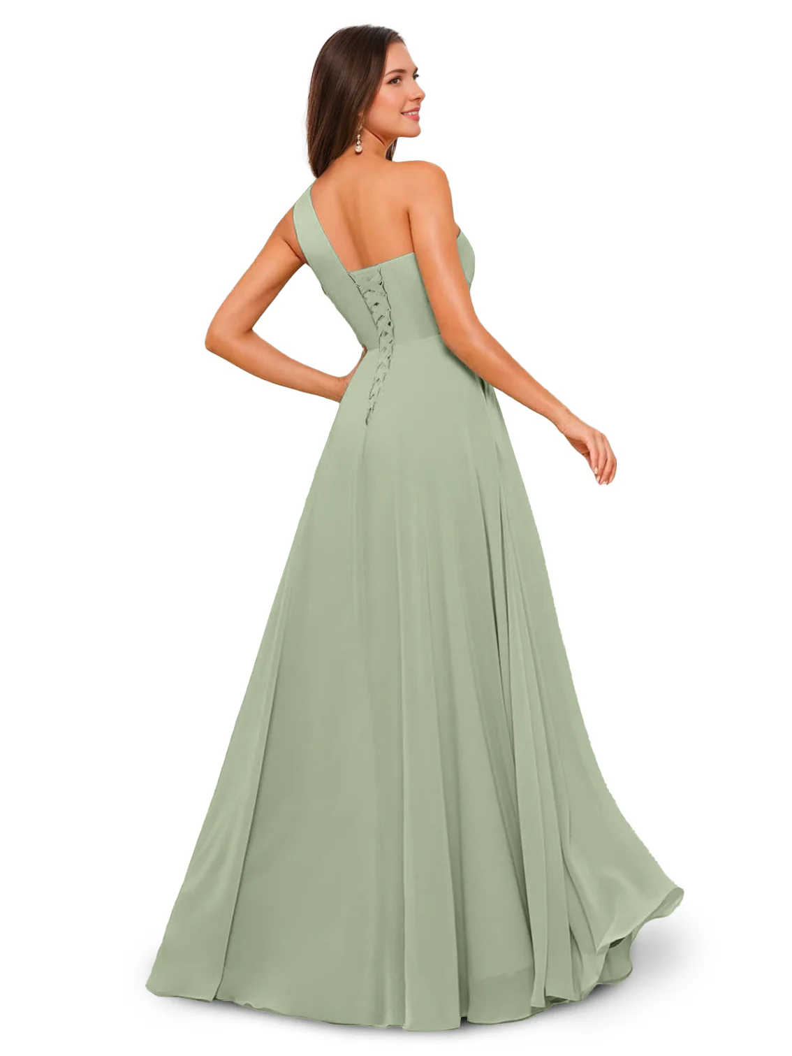 A-Line/Princess One-Shoulder Sleeveless Floor-Length Bridesmaid Dress with Split Side - QUGEX