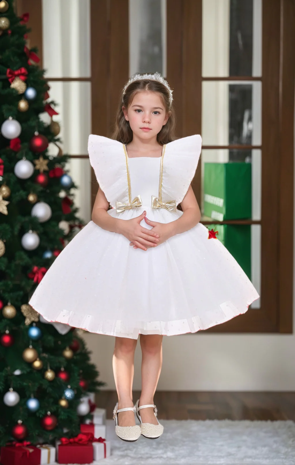 Ball-Gown Square Neck Sleeveless Knee-Length Flower Girl Dress with Lace & Bowknot - QUGEX