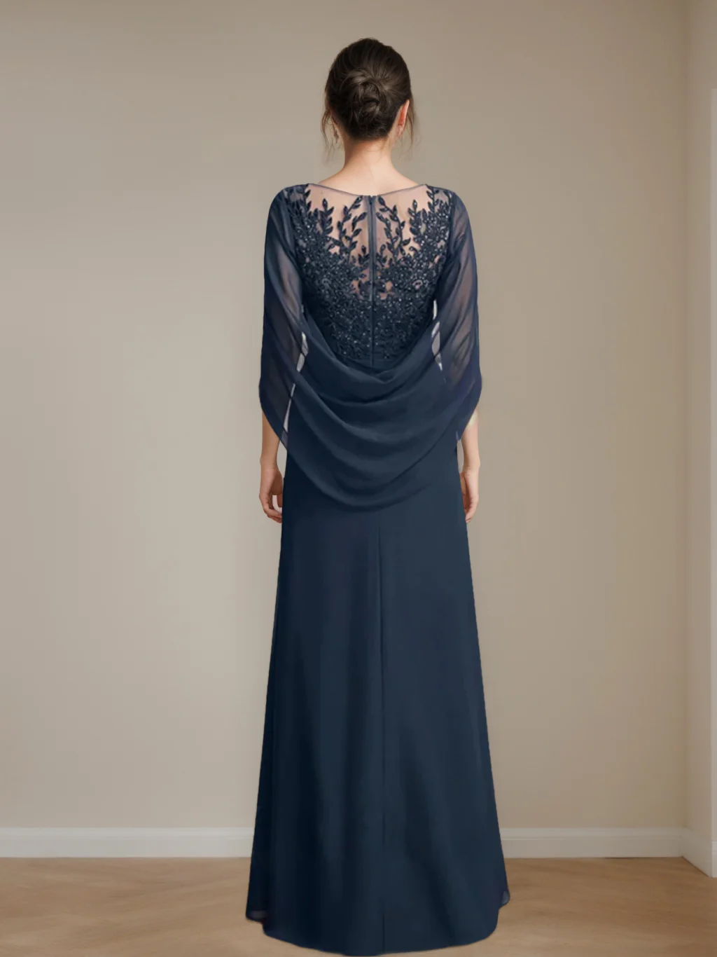 A-Line/Princess Scoop Floor-Length Mother of the Bride Dresses with Pleated & Sequins - QUGEX