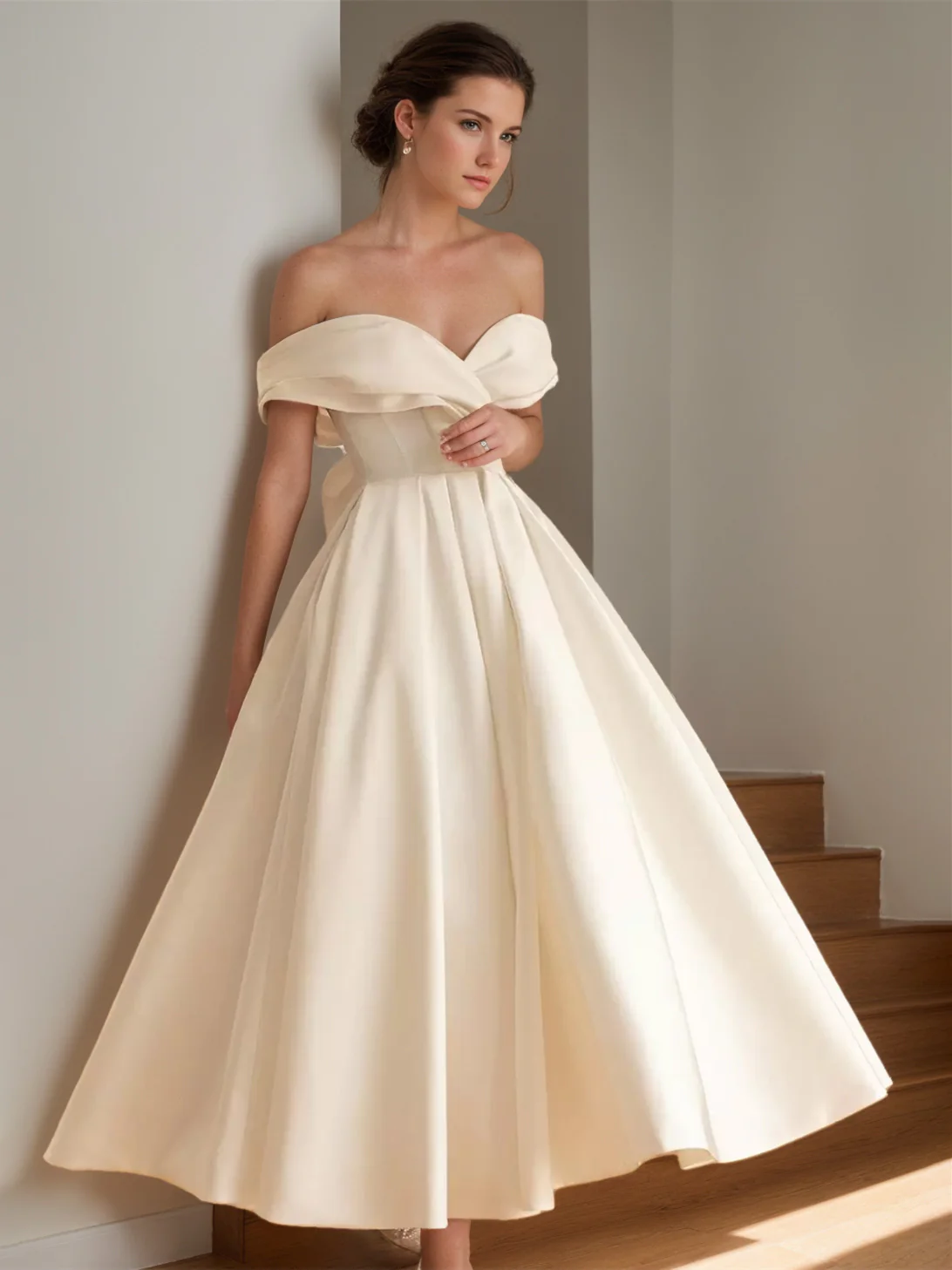 A-Line/Princess Sweetheart Sleeveless Ankle-Length Wedding Dress With Bowknot - QUGEX