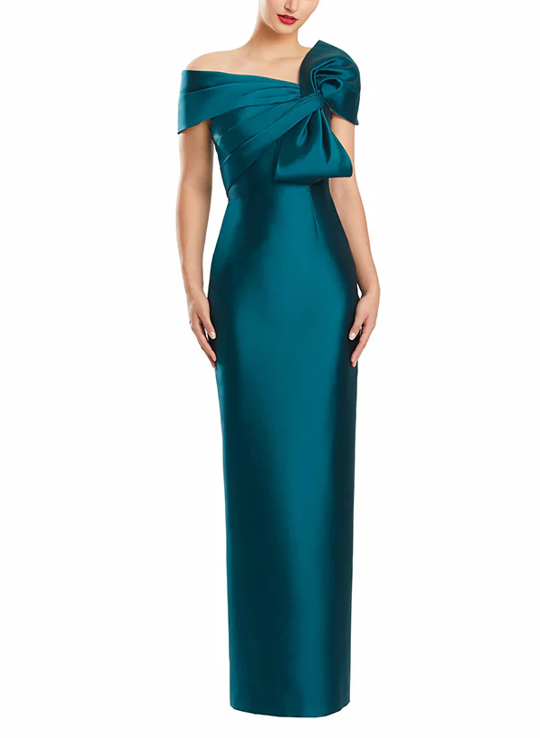 Sheath/Column One-Shoulder Floor-Length Mother of the Bride Dresses with Bow - QUGEX