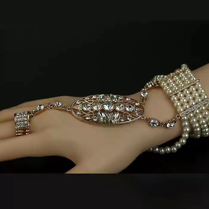 Sparkling Simple Rhinestone Luxury Pearl Ring Bracelet Set - QUGEX
