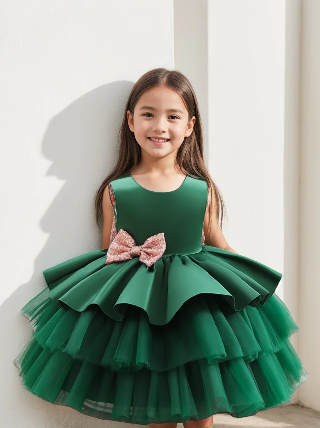 Ball-Gown Scoop Neck Sleeveless Knee-Length Flower Girl Dress with Bowknot - QUGEX