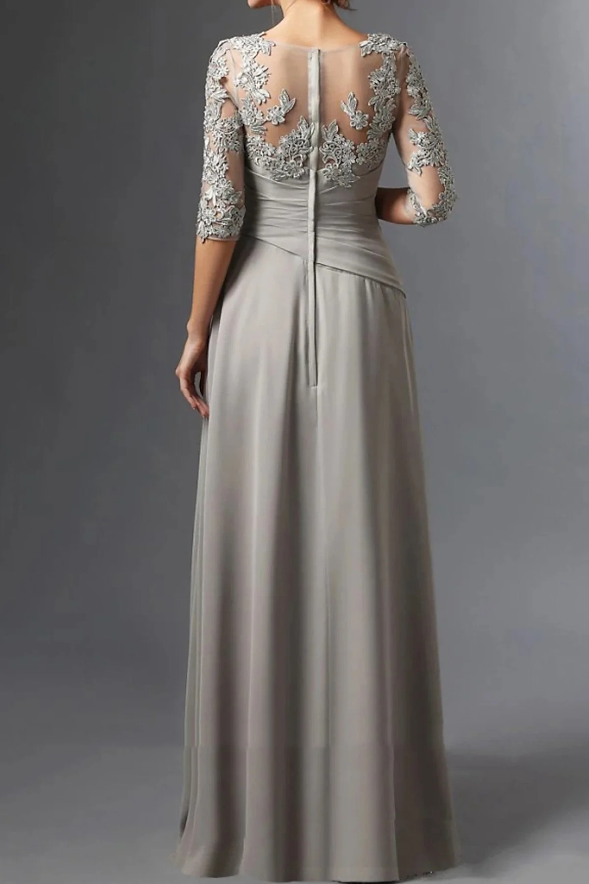 A-Line/Princess Square Neck Half Sleeves Floor-Length Mother of the Bride Dresses With Ruching - QUGEX