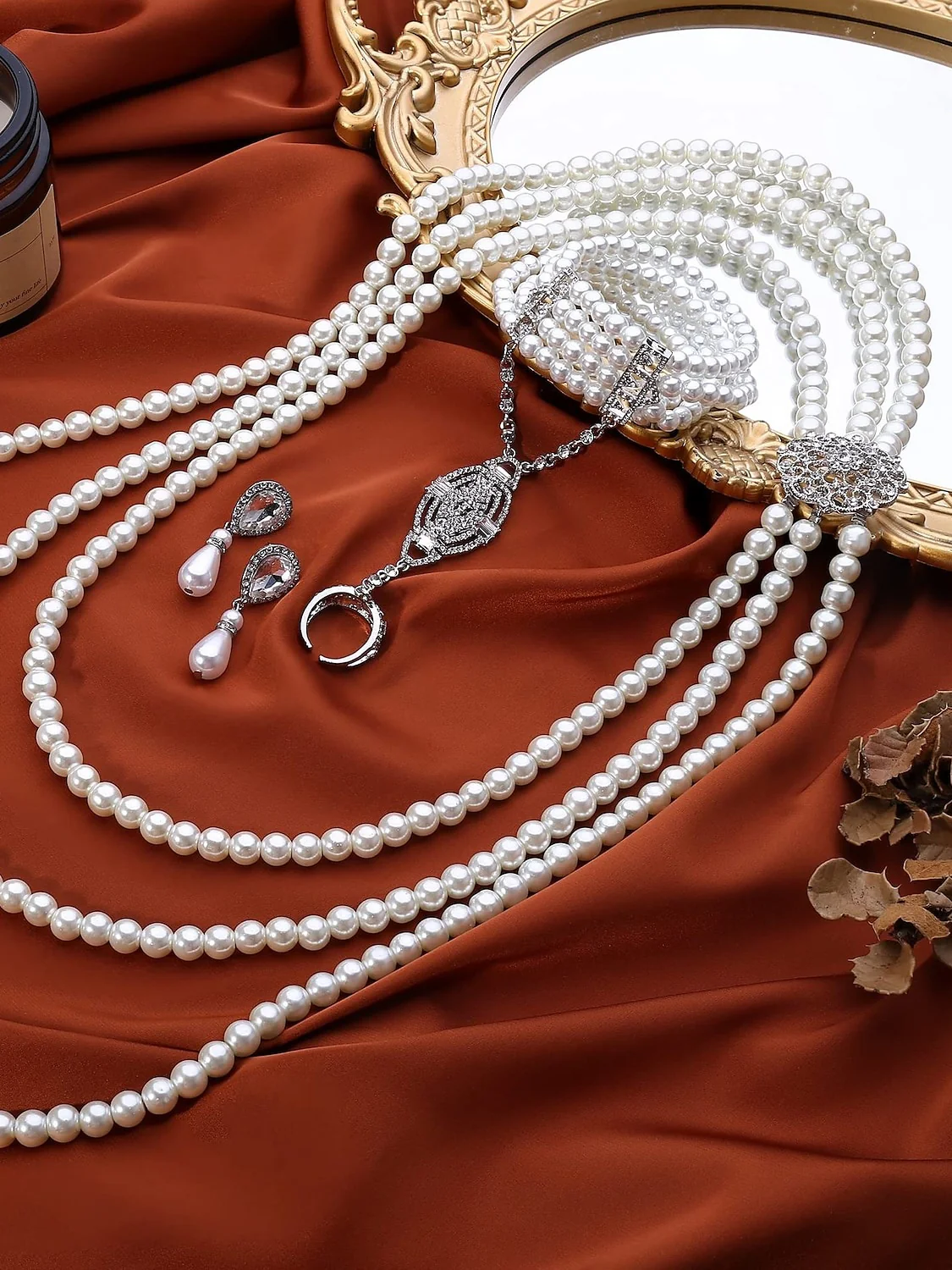 1920S Vintage 3 PCS  Accessories Set With Necklace & Earrings &  Bracelet - QUGEX