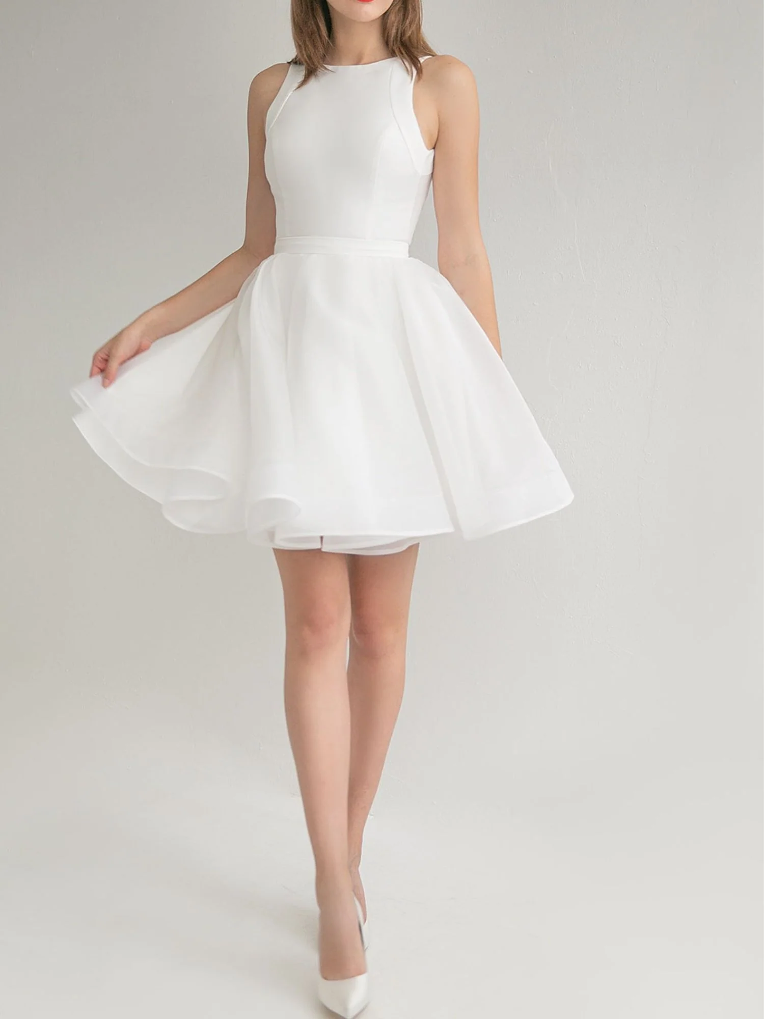 A-Line/Princess Scoop Neck Long Sleeves Mini Wedding Dress - QUGEX