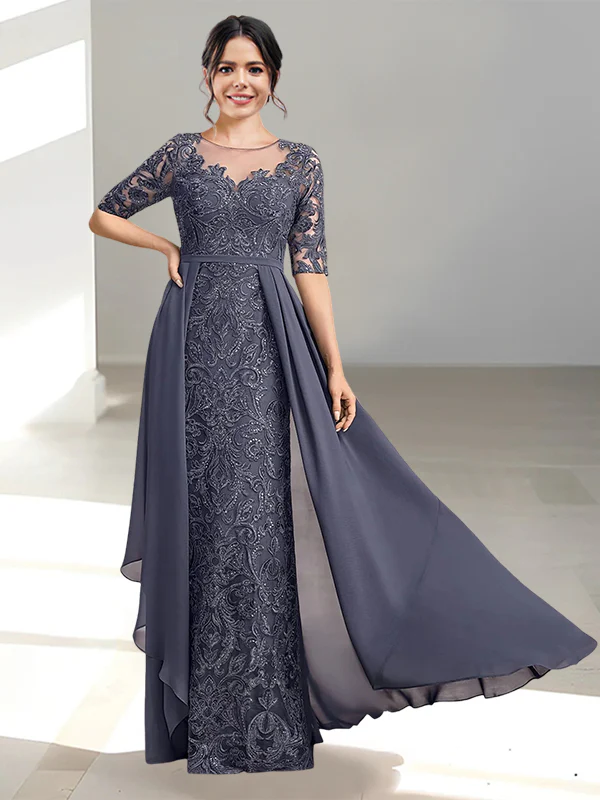 A-Line/Princess Scoop Floor-Length Mother of the Bride Dresses - QUGEX