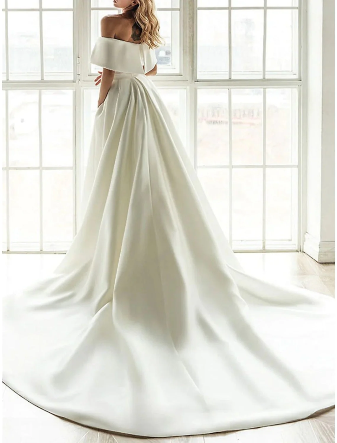 A-Line/Princess Off-the-Shoulder Floor-length Wedding Dress - QUGEX