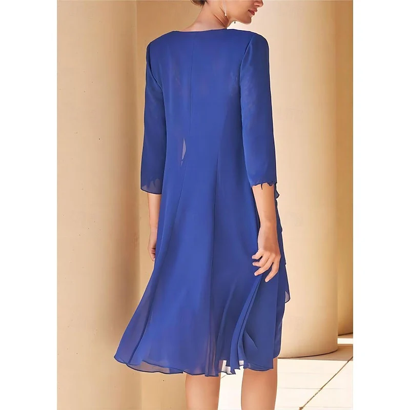 Sheath/Column Jewel Neck Short Sleeves Knee-Length Mother of the Bride Dresses with Lace - QUGEX
