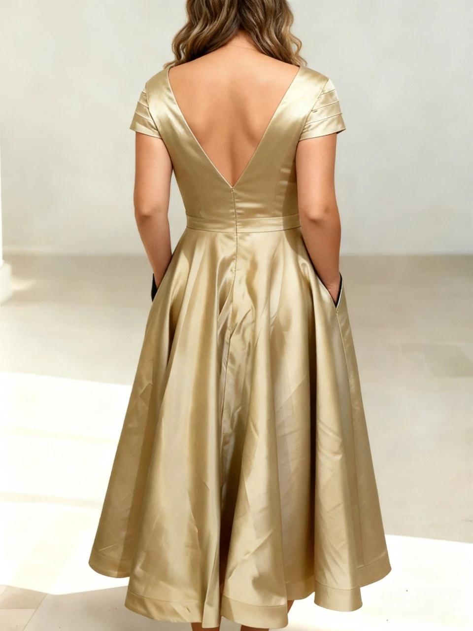 A-Line/Princess V-Neck Plus Size Mother of the Bride Dresses with Pockets & Ruffles - QUGEX