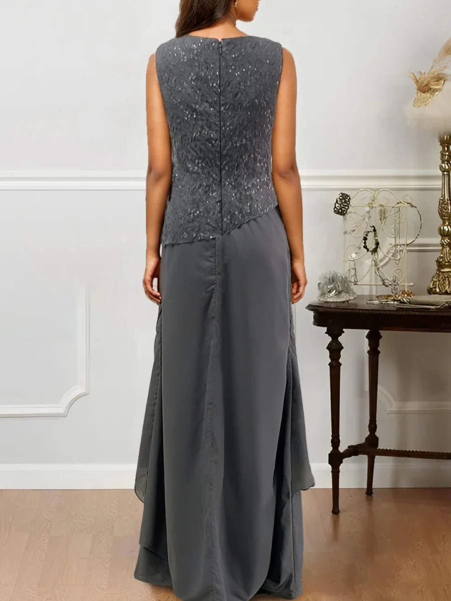 A-Line/Princess Jewel Neck Floor-Length Mother of the Bride Dresses - QUGEX
