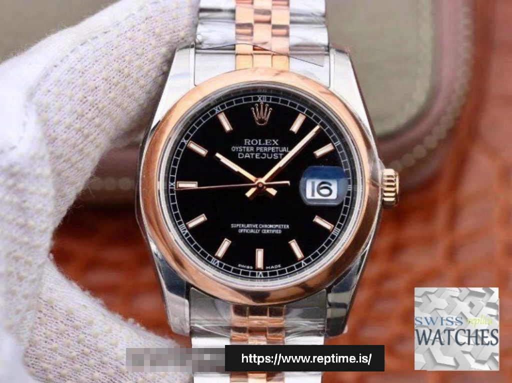 ROLEX DATEJUST BLACK DIAL STAINLESS STEEL 36MM SWISS REPLICA 126201.1