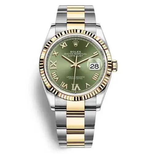 ROLEX DATEJUST GREEN DIAL 18K YELLOW GOLD 36MM SWISS REPLICA m126233.0025