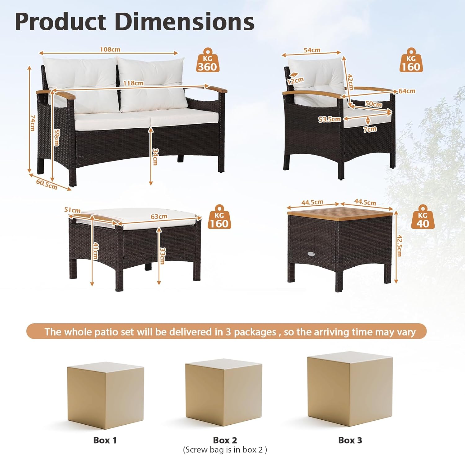 GIANTEX Zestaw mebli ogrodowych 4/6 osób z rattanu, mobilny ogród zewnętrzny z 2 stolikami niskimi z drewnianym blatem, krzesłami, stołkami, sofą, poduszkami, stołami i krzesłami na balkon, taras