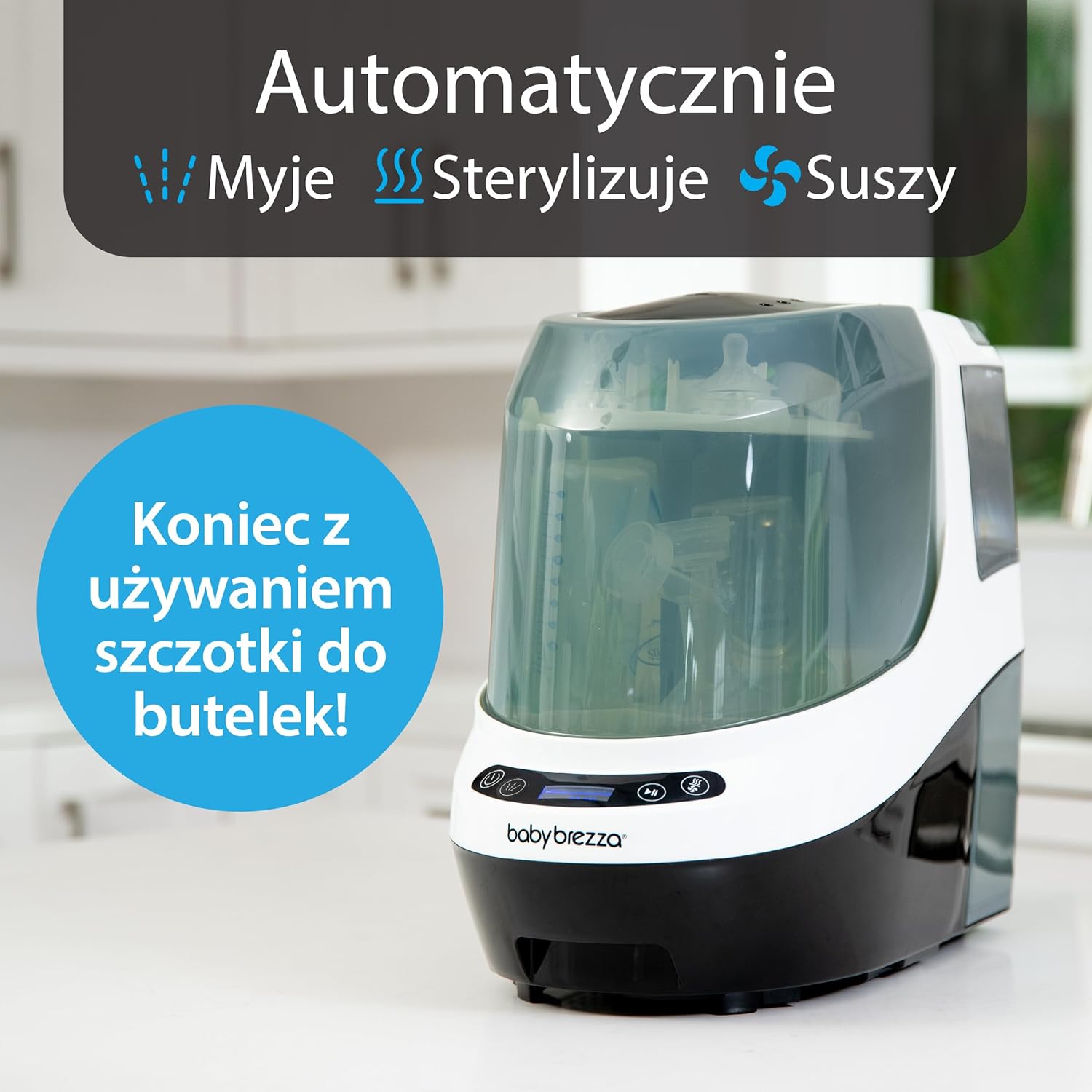 Baby Brezza Myjka do butelek Pro – środek do czyszczenia butelek dla niemowląt 3 w 1; mycie, sterylizacja, suszenie – uniwersalne czyszczenie wszystkich butelek: tworzywo sztuczne + szkło + smoczek