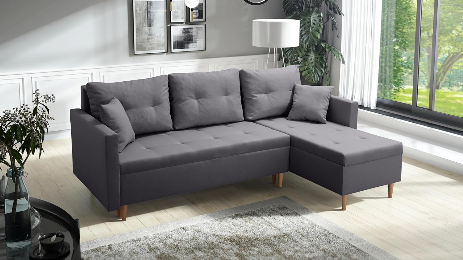 DMSM Skandynawska składana sofa narożna z funkcją spania Scandik Pik 2 x schowek