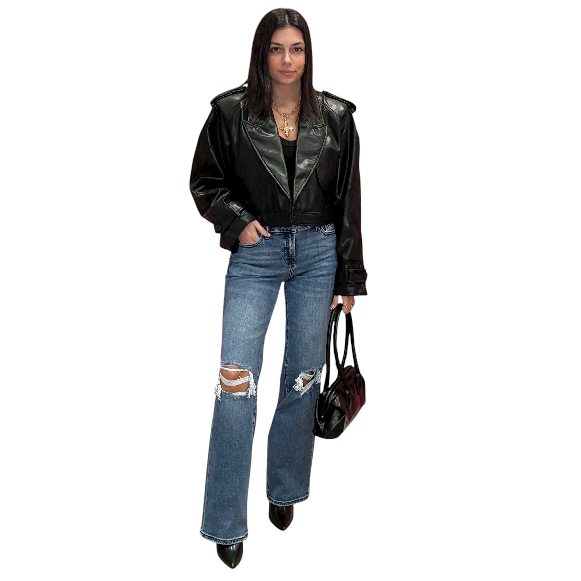 Vegan Leather Cropped Trench Jacket