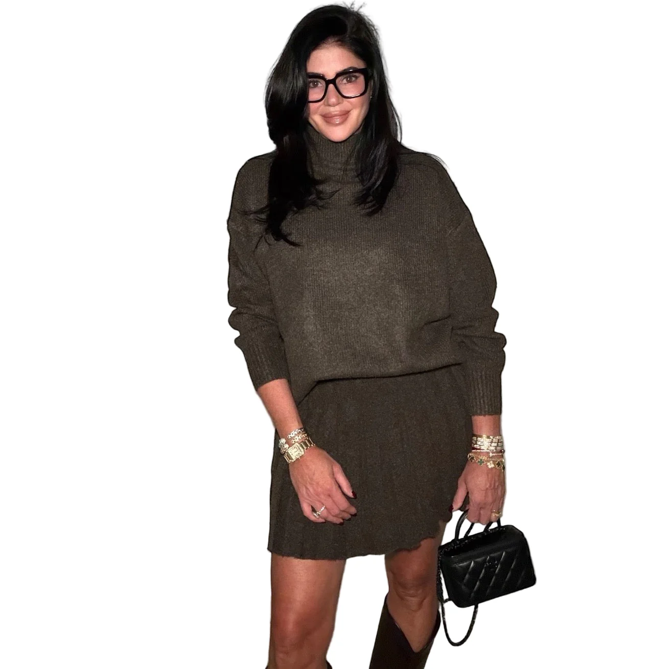 Espresso Turtleneck Sweater Skirt Set