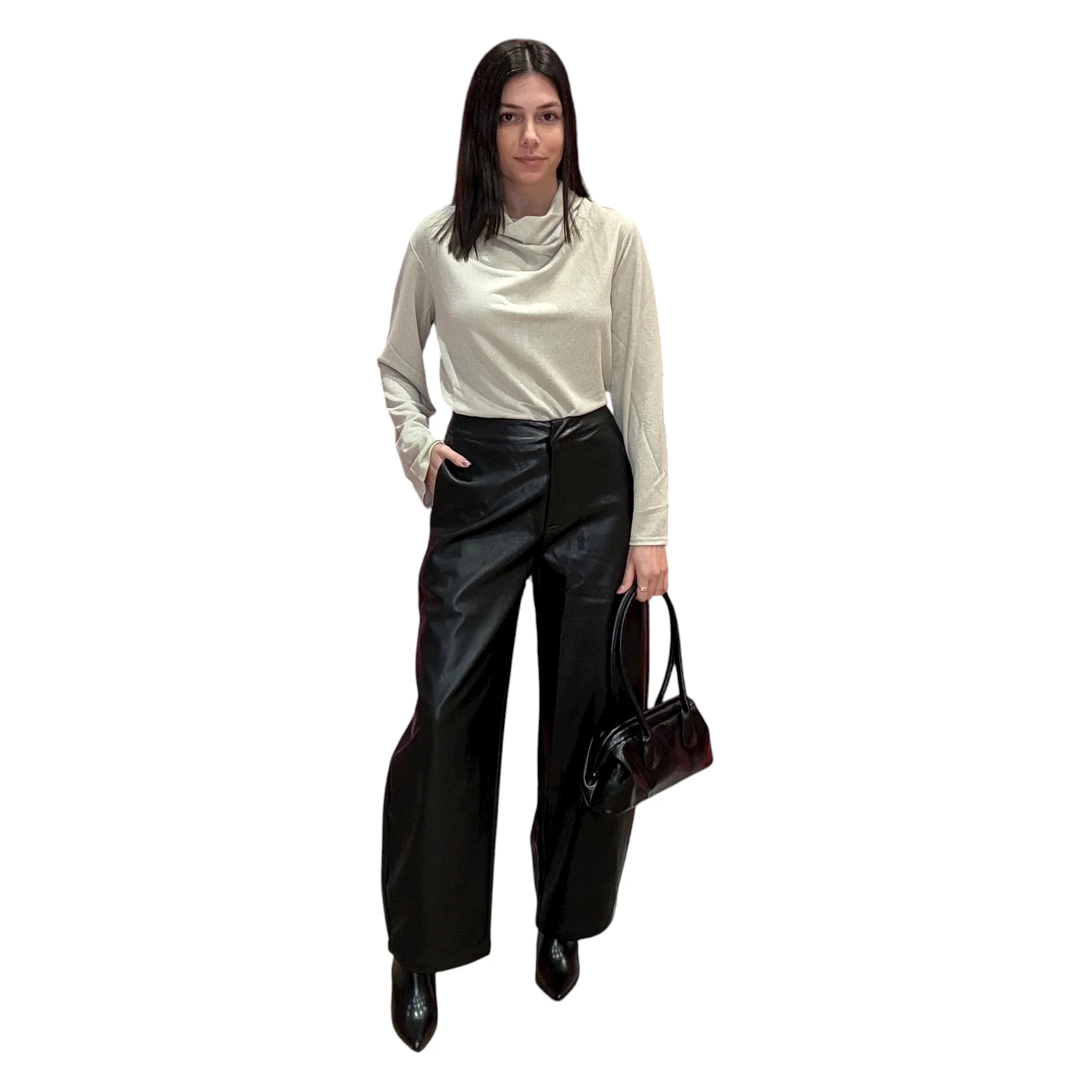 Black Vegan Leather Barrel Pants