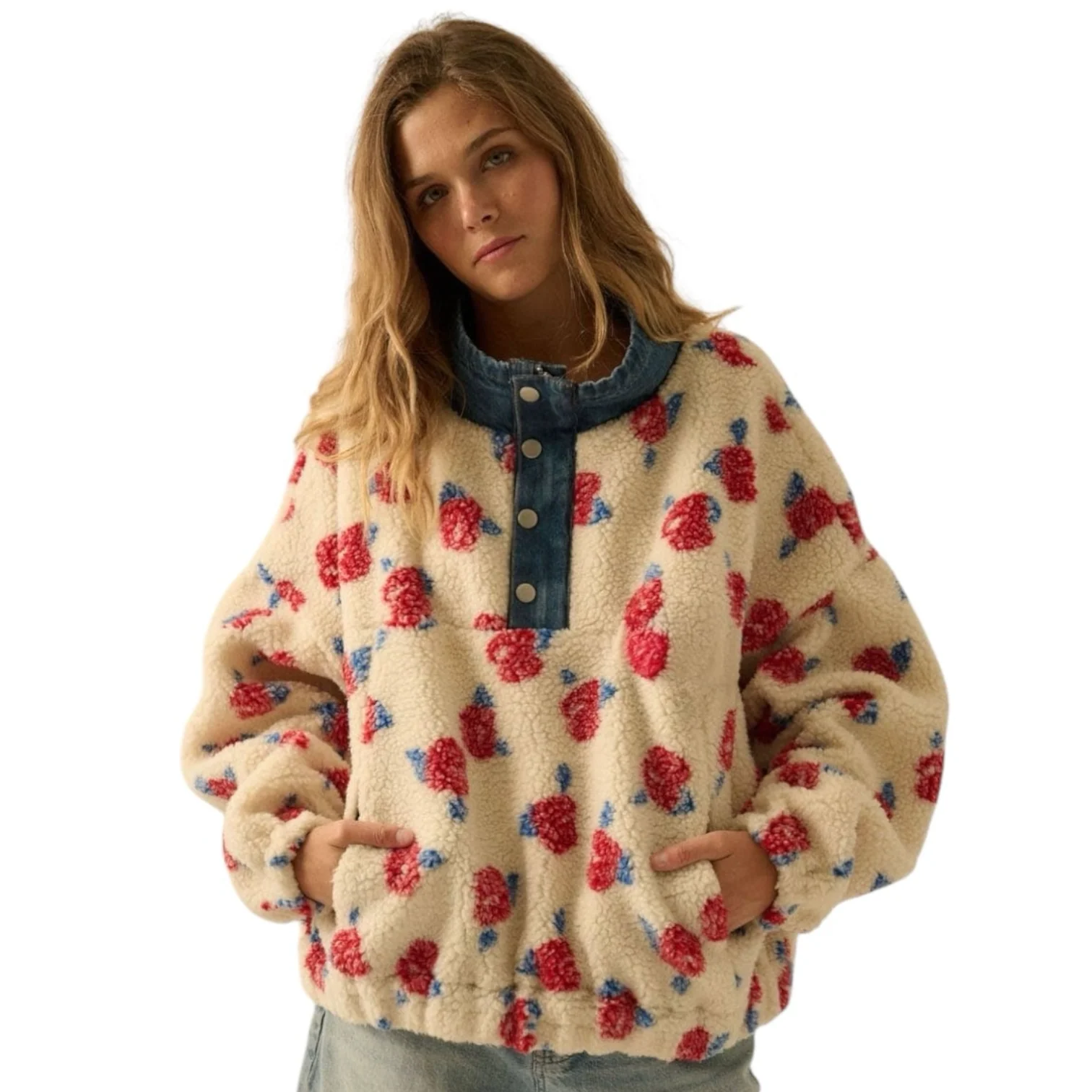 Floral Sherpa Half-Snap Pullover