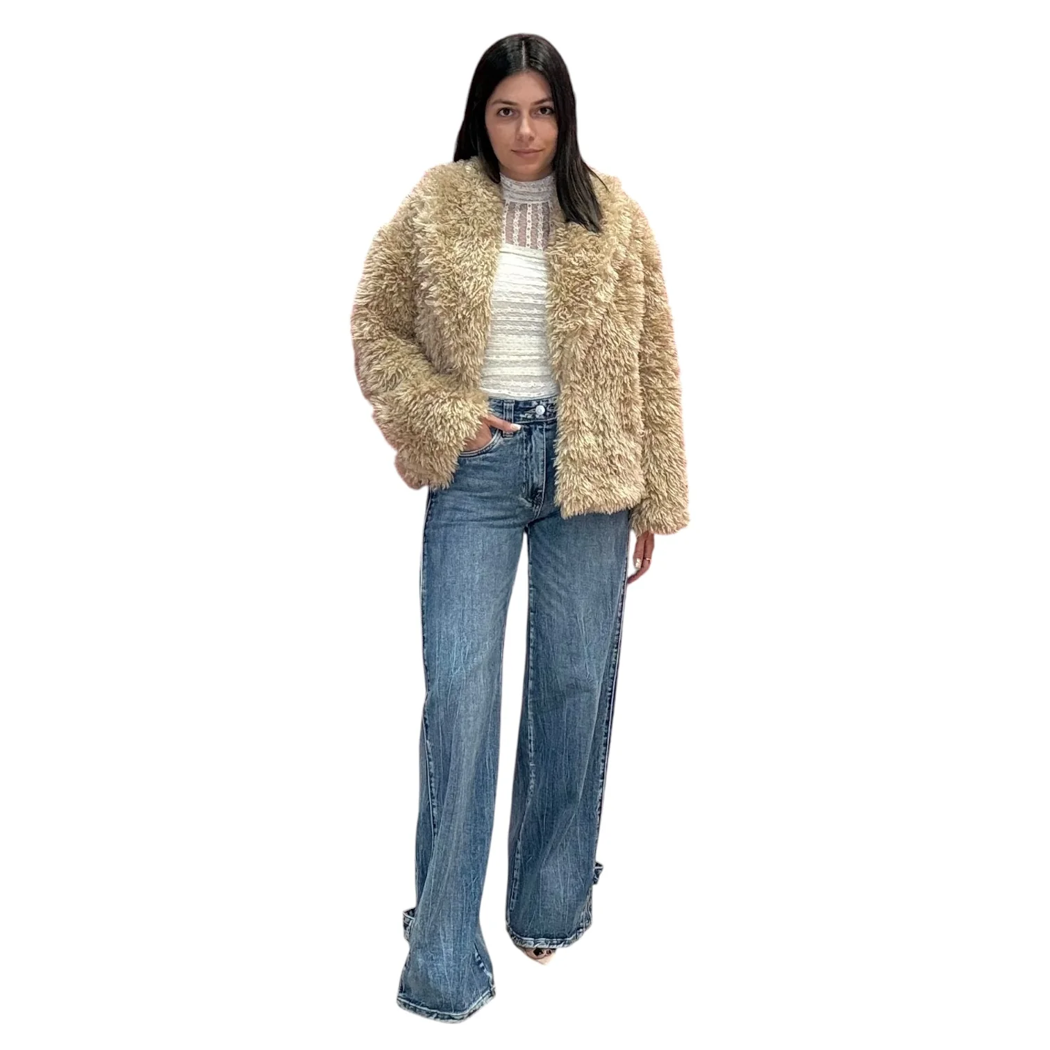 Faux Fur Shawl Collar Jacket