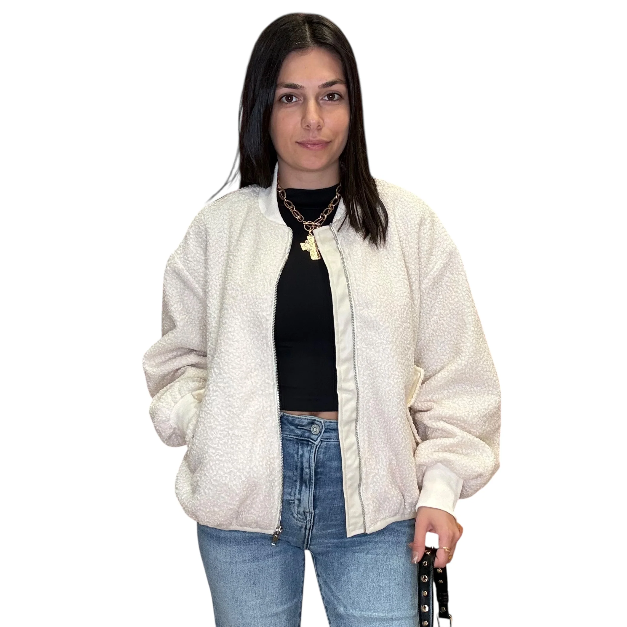Cream Sherpa Bomber Jacket