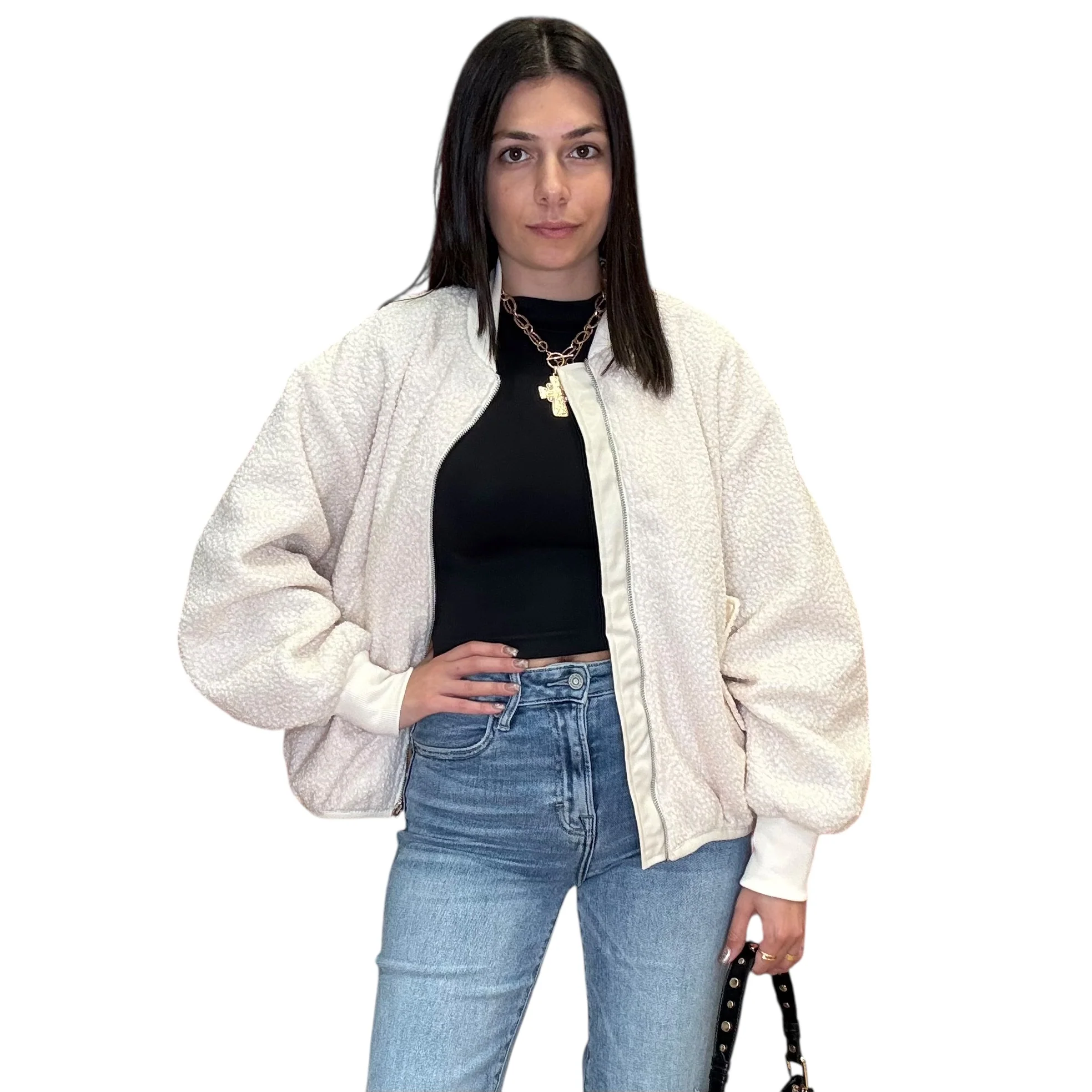 Cream Sherpa Bomber Jacket