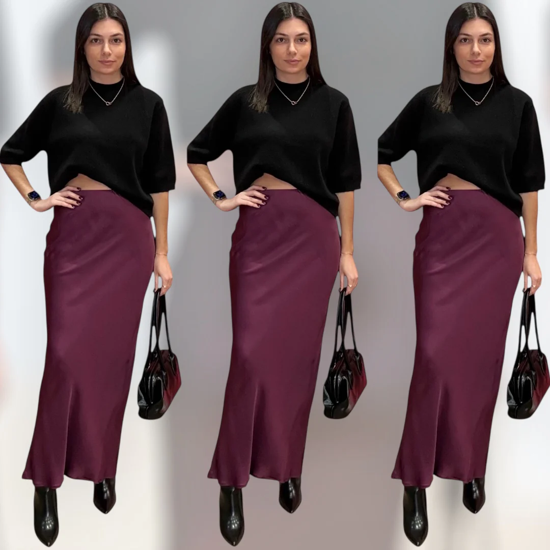 Sangria Satin Maxi Skirt