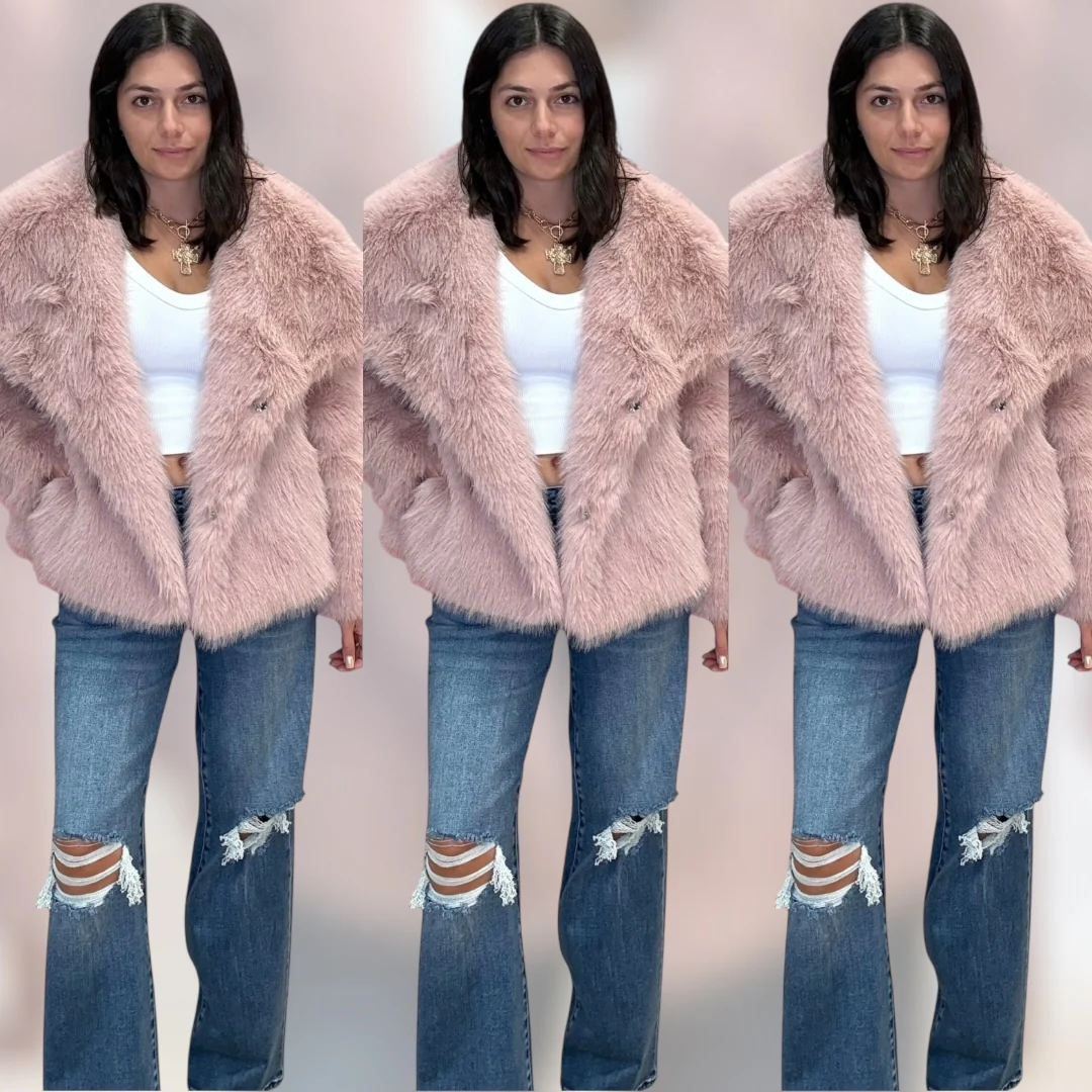 Luxe Cozy Faux Fur Coat - Pink - Astrid