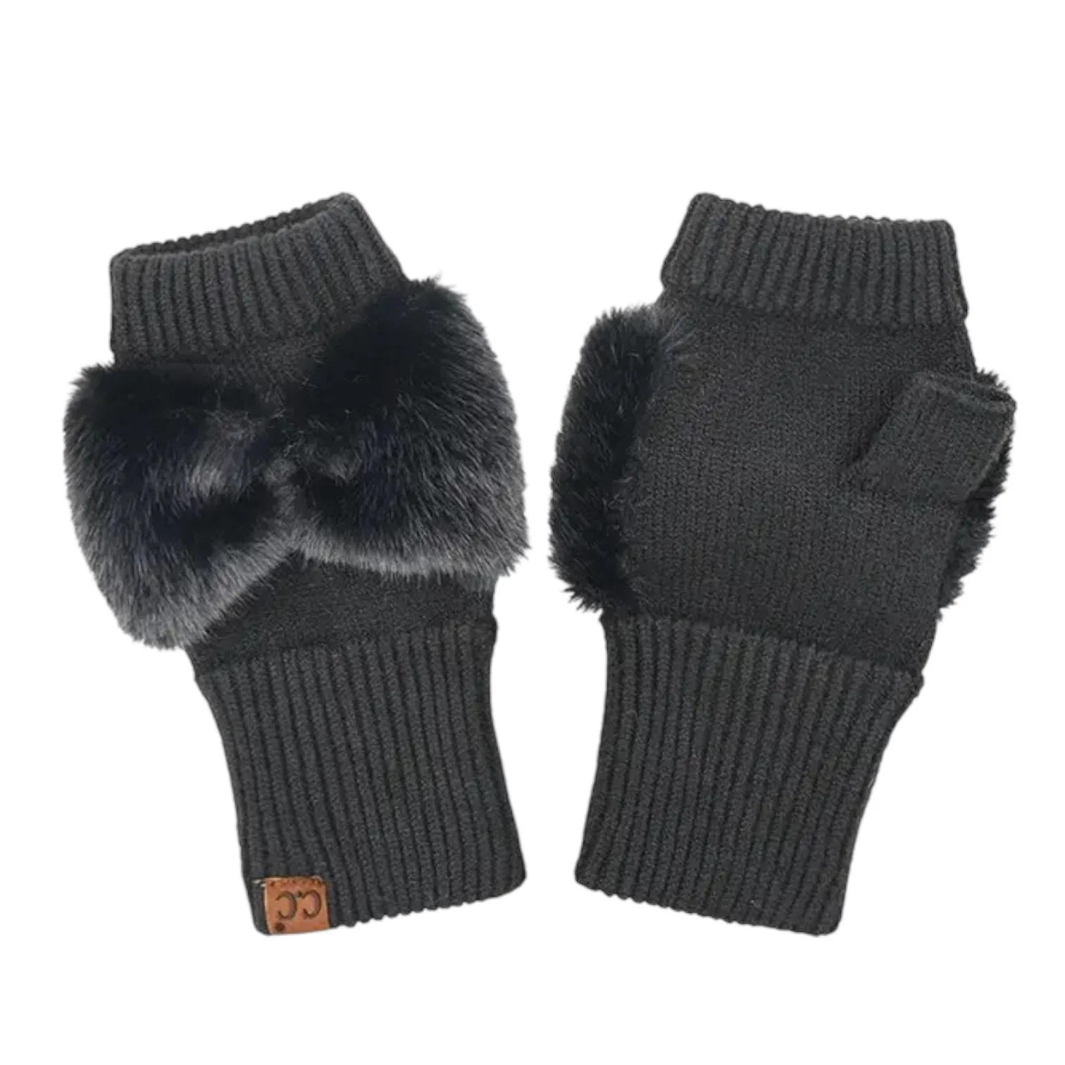 Faux Fur Bow Fingerless Glove