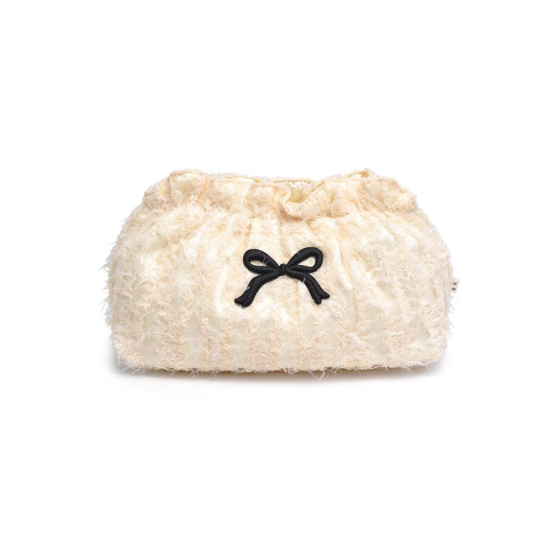 Tweed Bow Cosmetic Pouch – Cream