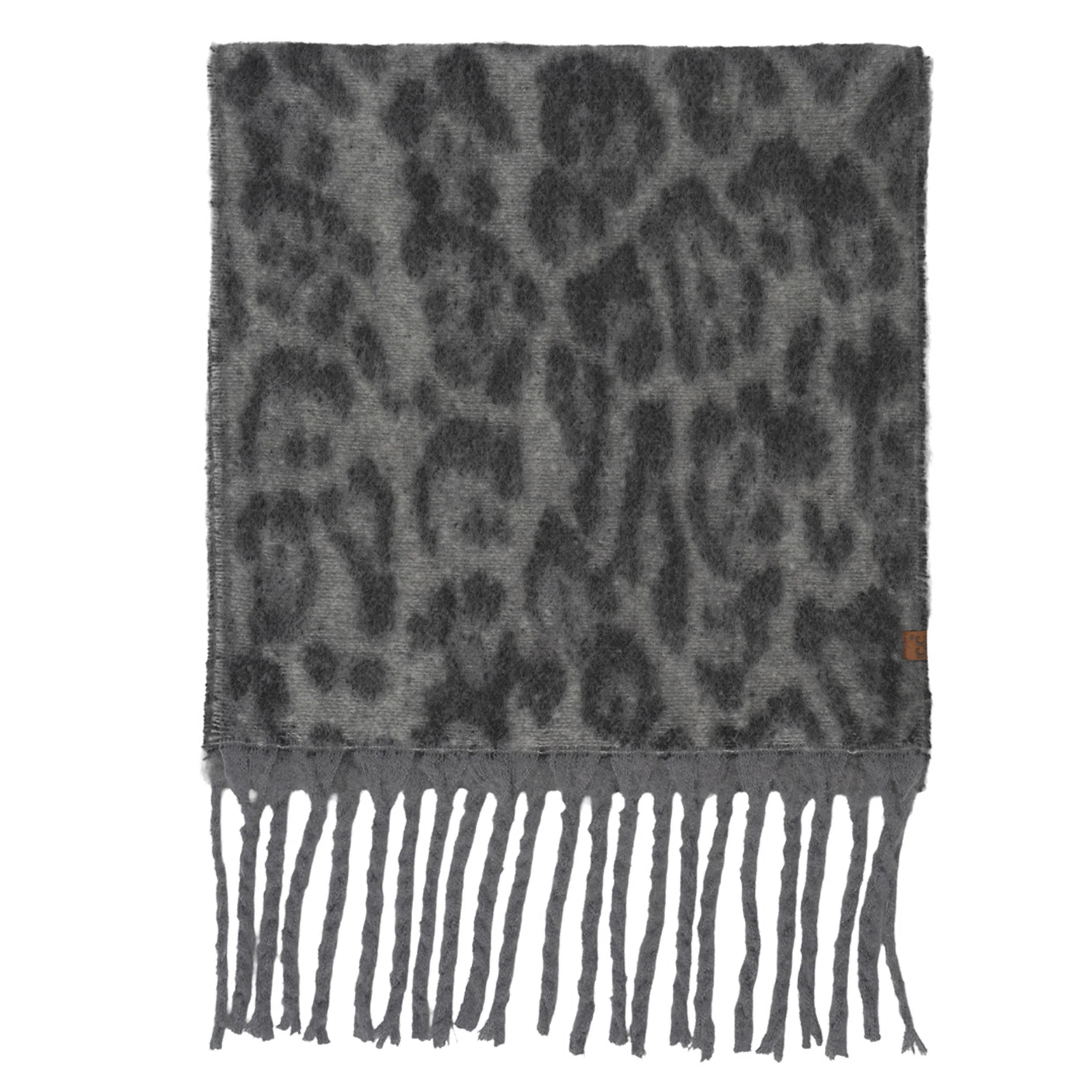 Leopard Pattern Fringe Scarf- Gray