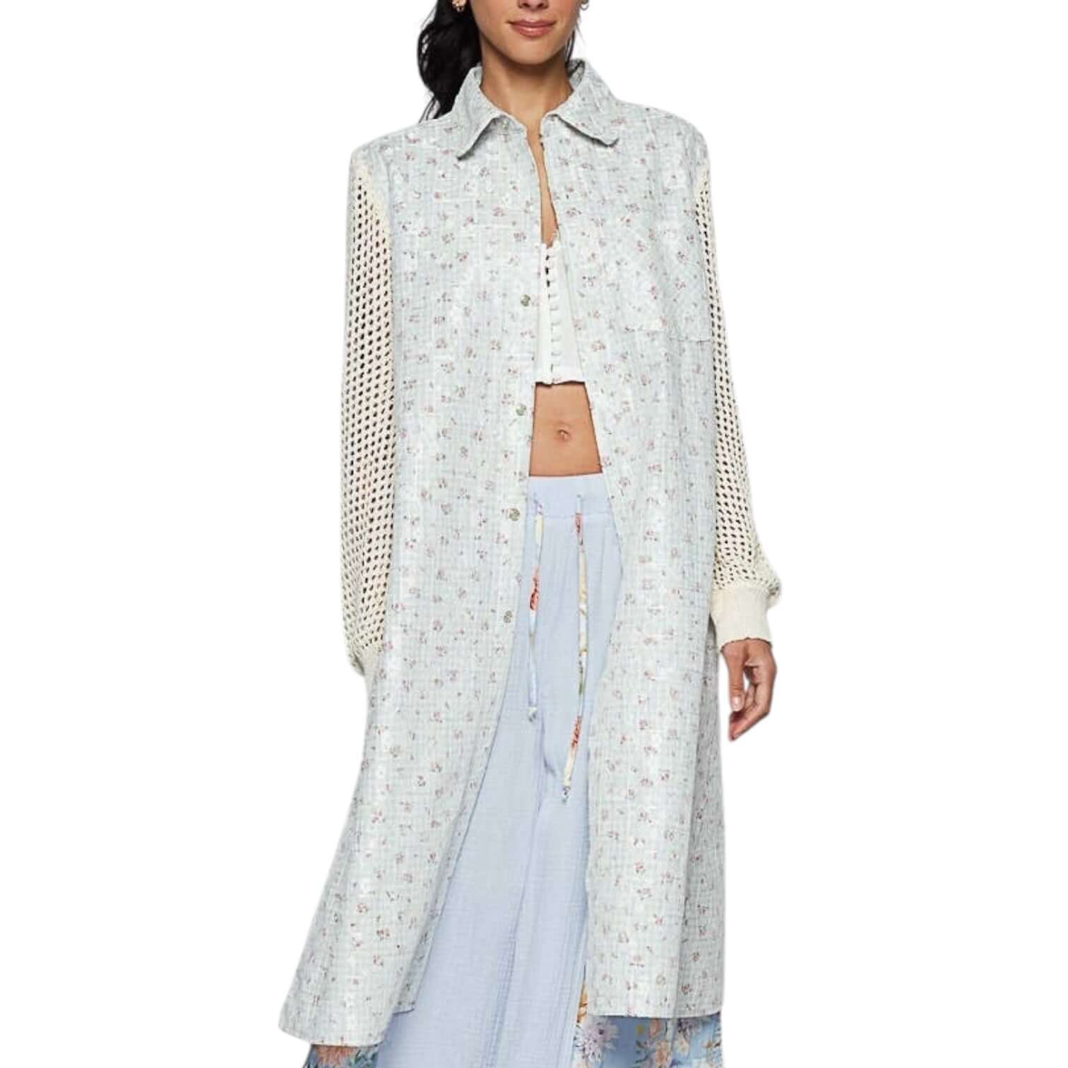 Longline Floral Crochet Jacket